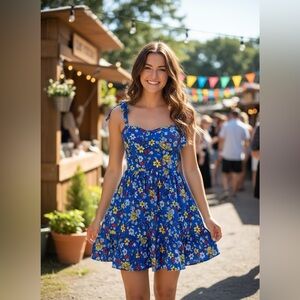 Vibrant Blue Floral Mini Dress